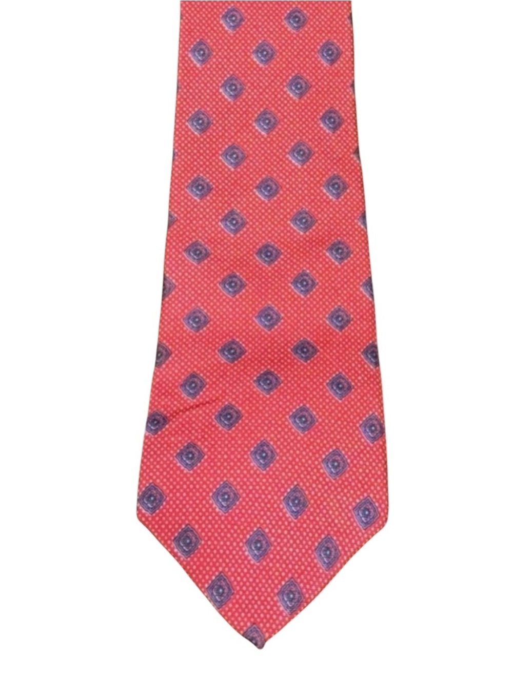 Christian Dior Vintage Silk Necktie Red Navy Blue Geometric Medallion Print